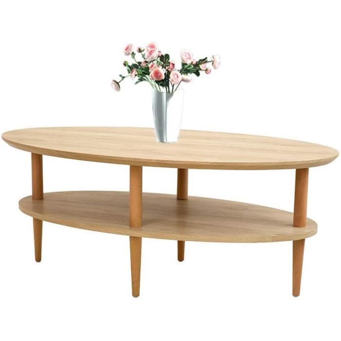 TABLE GIGOGNE FCXBQ Table Basse de Forme Ovale Table Table de Bout en Bois Double Couche Finition hecirctre Contemporain Marron122