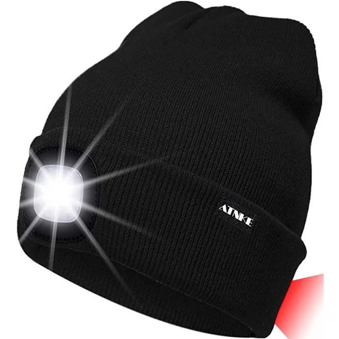 8LED Bonnet Lumineux en Tricot, Capuchon de Lampe-Phare Rechargeable USB et Lampe de signalisation étanche Ultra-Brillante et feu