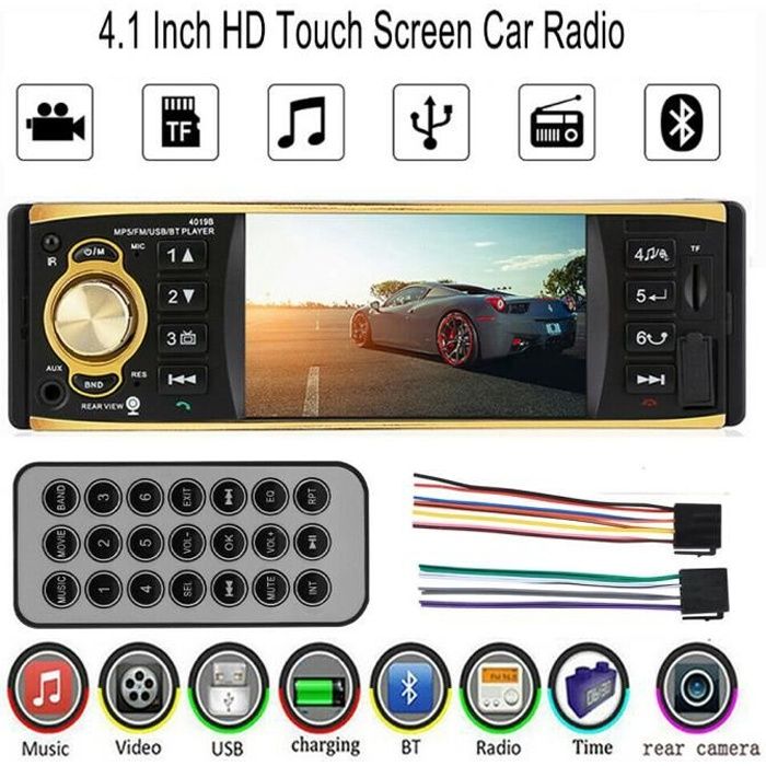 Autoradio Bluetooth 4019B 4,1- Écran 1 DIN Voiture Radio MP5 lecture Multimédia FM AUX USB/TF avec Télécommande+Caméra de Recul