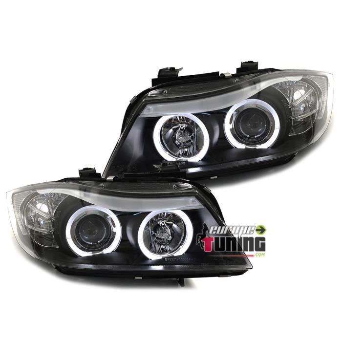 PHARES FEUX AVANTS ANGEL EYES NOIRS BMW SERIE 3 TYPE E90 & E91 (01032)