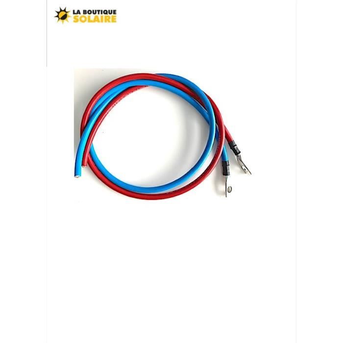 Kit Câbles 2 x 1 mètre de 25 mm2 Rouge / Bleu + 2 cosses 25/10