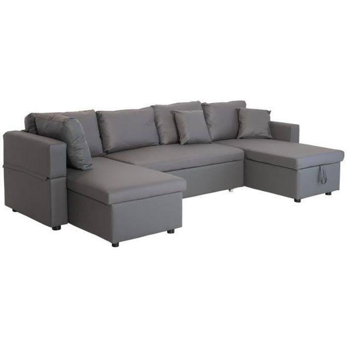 Canapé d'angle 4 places Gris Cuir Design Confort