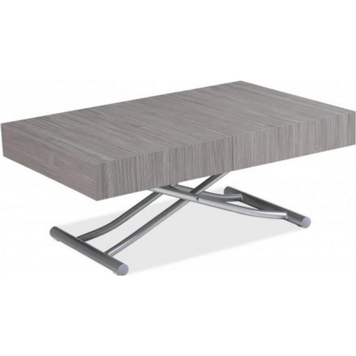 Table basse relevable extensible ALBATROS design en Chêne Gris et Pied alu gris chêne Inside75
