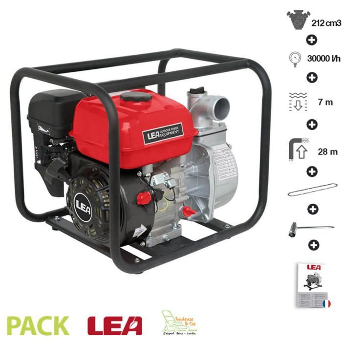 Motopompe thermique évacuation eau irrigation 5,6Cv 212cm3 débit 30000 l/h LEA LE71212-50 raccord 2 pouces