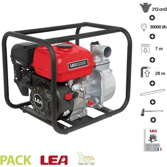 Motopompe thermique évacuation eau irrigation 5,6Cv 212cm3 débit 30000 l/h LEA LE71212-50 raccord 2 pouces