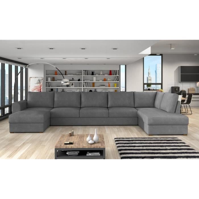 Grand Canapé en U convertible WILO 7 places gris angle droit