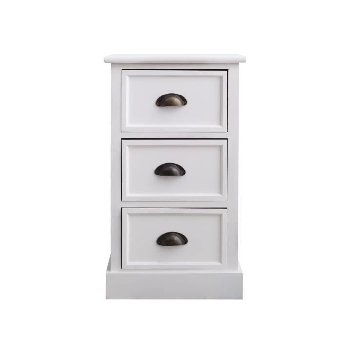 Mobili Rebecca Table de Nuit Chevet 3 Tiroirs Blanc Classique 63x37x27