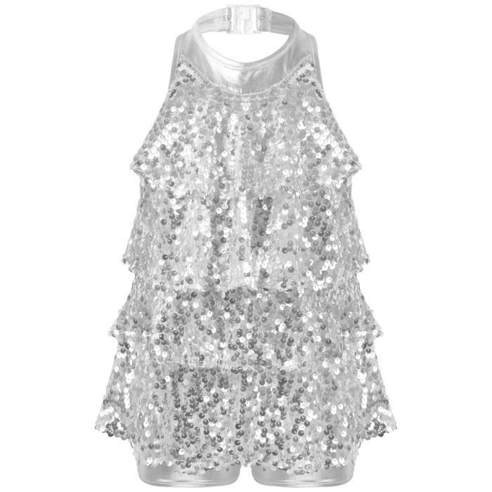iiniim Justaucorps Danse Enfant Fille Paillettes Brillant Short Patinage Artistique Tutu Robe Ballet Moderne Jazz Latin 5-14 Ans