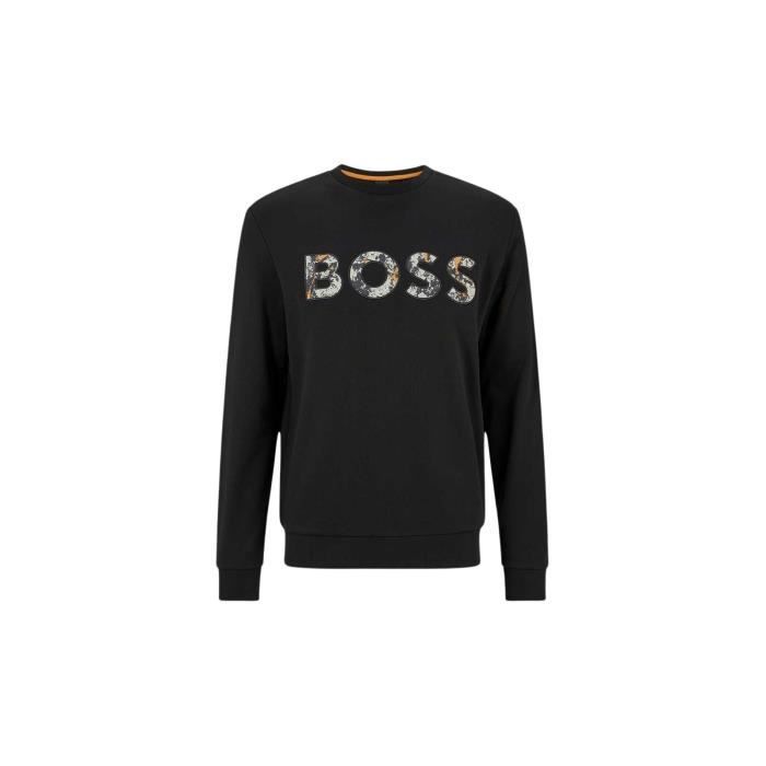 Pull col rond regular fit logo avec imprimé WEBOSS Noir