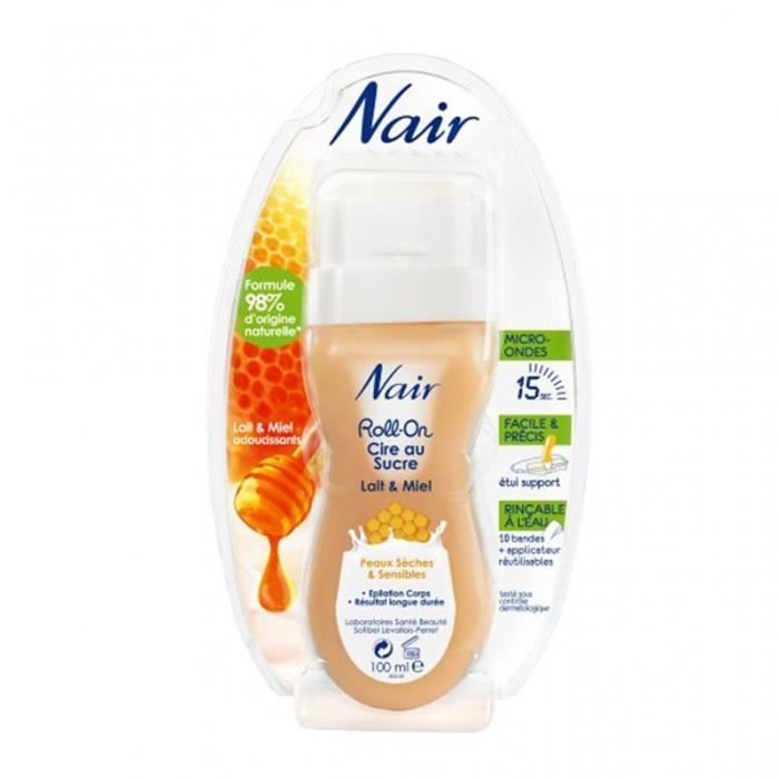 Nair Roll-On Cire au Sucre Lait & Miel Peaux Sèches & Sensibles 100ml (lot de 2)