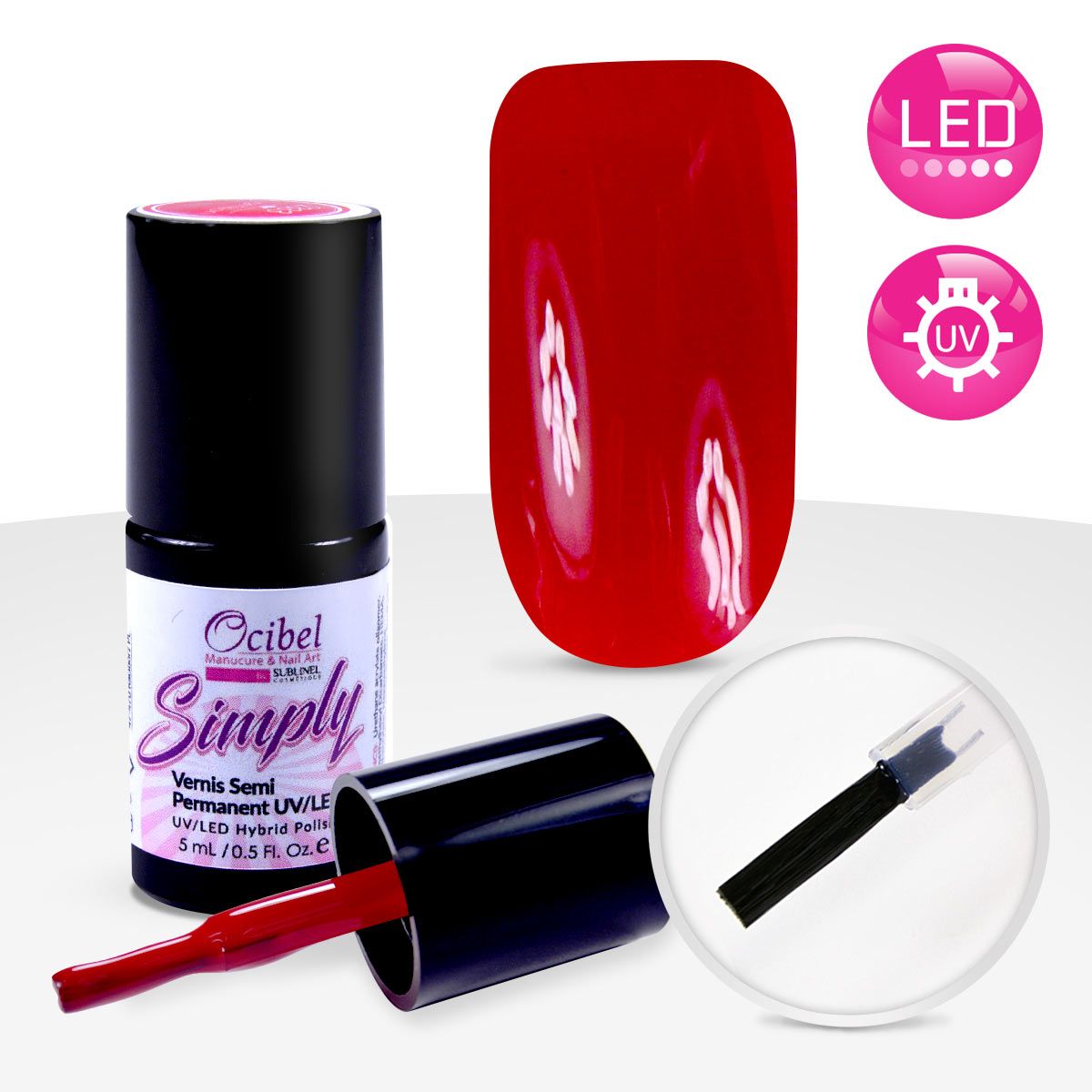 Vernis Semi Permanent UV / LED Simply 1 Couche 5ml - Rouge Glamour #2581 5 ml