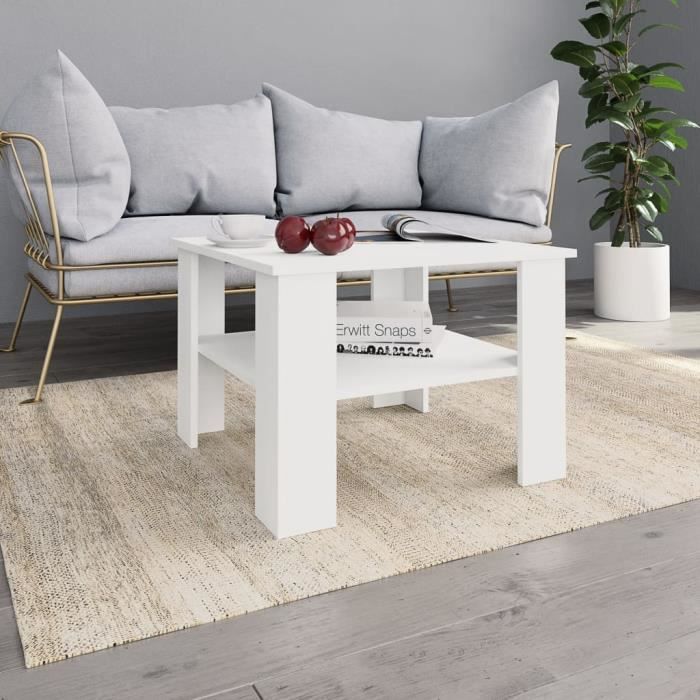 Table basse design scandinave salon contemporain Blanc 60 x 60 x 42 cm Aggloméré