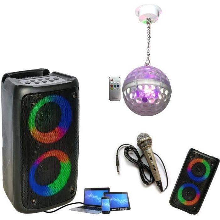 Enceinte USB Bluetooth portable Enfant Karaoke PARTY LEO-250 sur Batterie - Micro - Jeu de Lumière Astro-Ball8 - Soirée - Cadeau