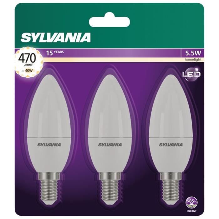 SYLVANIA - Toledo flamme 470lms E14 2700k - Lot de 3