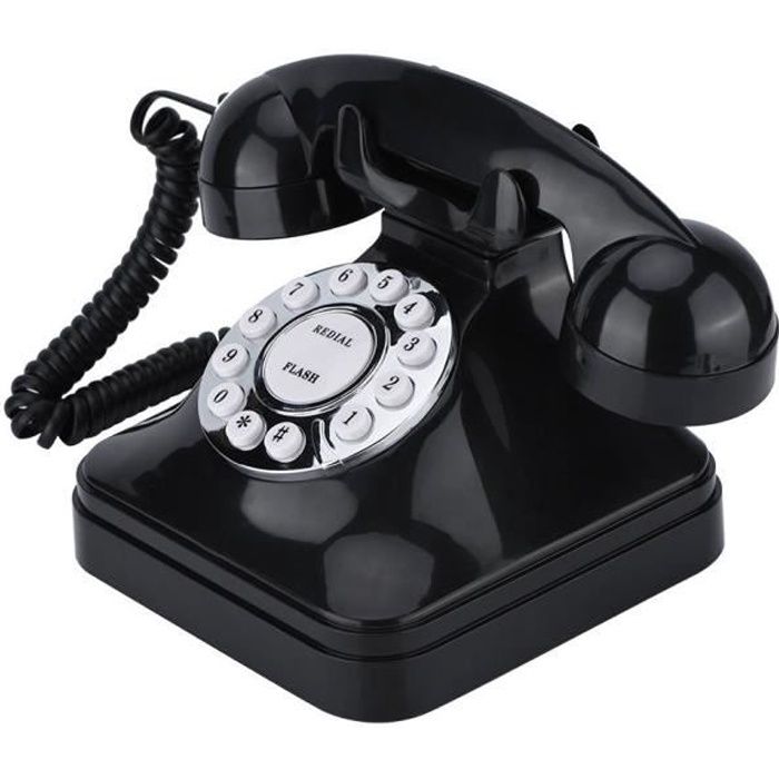VINGVO Téléphone vintage WX-3011 Téléphone Filaire Vintage Noir Multifonction en Plastique Ligne Fixe à Domicile Rétro