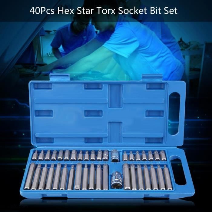 40pcs jeu de douilles Jeu de forets cannelés étoile embout Torx 1 / 2inch 3 / 8inch Kit outils de réparation d'entretien de voiture