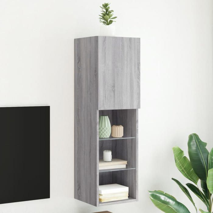 vidaXL Meuble TV avec Lumières LED Armoire de Télévision Murale avec Rangement Meuble Télé Suspendu Salon Salle de Séjour 837025