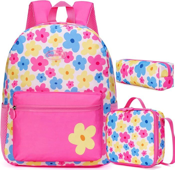 Cartable Fille Primaire Multipoche Sac à Dos Sac à Lunch Trousse  43x30x20 Cm Nylon Résistant