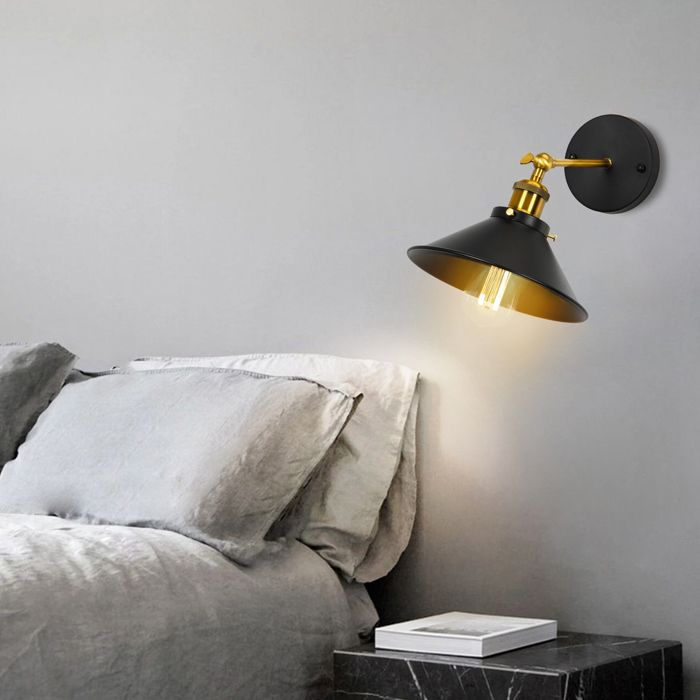 SNOGOLD Applique Murale Industrielle en Métal Vintage Lampe Murale Forme de Parapluie E27 Luminaire pour Chambre Salon Noir