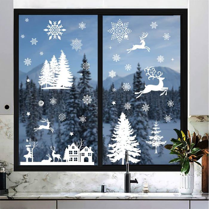 372 Autocollants Fenêtre Noël Flocons De Neige - PVC Statique, Repositionnables - Déco Vitre Réutilisable