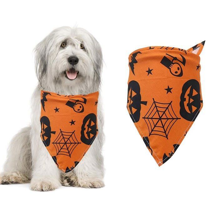 Bandanas pour chien dHalloween écharpes triangulaires pour animaux de compagnie mouchoirs bavoirs citrouille chauve-souris