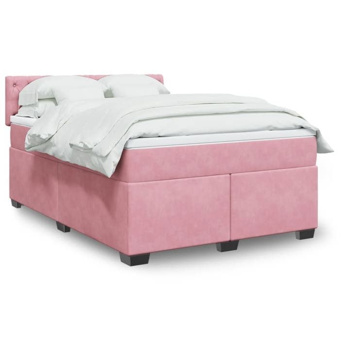 vidaXL Sommier à lattes de lit avec matelas Rose 140x190 cm Velours 3286317