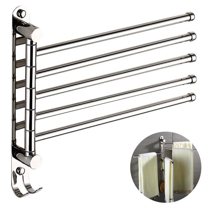 Porte-serviettes muraux en acier inoxydable 4 barres pour salle de bain et cuisine organisateur pivotant