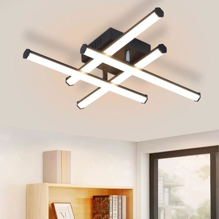 Homefire Plafonnier LED Cuisine 24W 4000K - Lampe Moderne Design Géométrique Noir Pour Salon Et Couloir