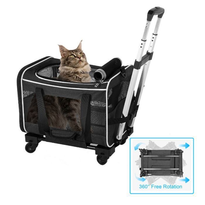 Meilleurs prix pour Porte-chien à roulettes pour chat - Porte-chien à roulettes avec poignée télescopique et bandoulière - Noir