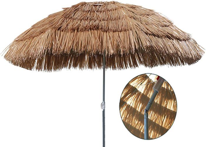 Parasol De Plage Hawaïen Marron - Diamètre 155 Cm - Pliable Avec Sac Et Piquet