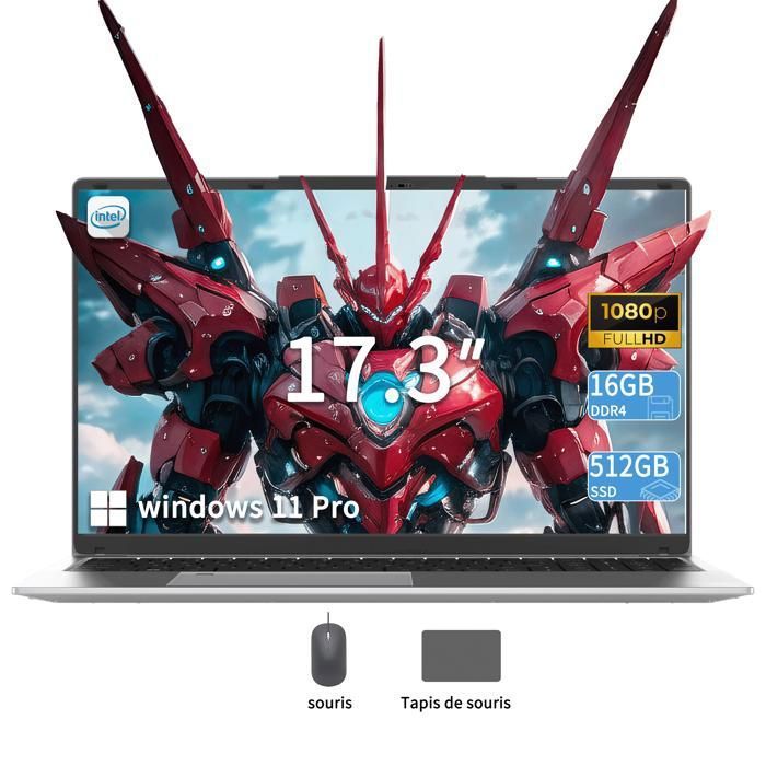 PC portable17.3Intel Celeron N5095(4C/4TJusquà 29 GHz)16Go RAM DDR4 512Go SSDWindows 11PROWiFi5Ordinateur Portable