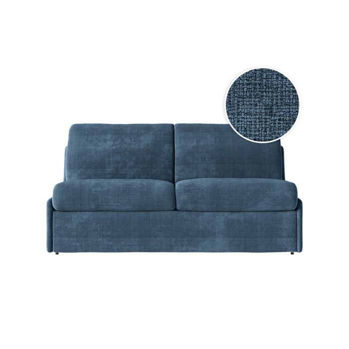 Canapé convertible express 3 places AGATHE couchage quotidien 160x190cm sans accoudoirs en tissu chenille bleu foncé - Matelas 13cm