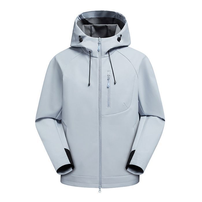 Veste Softshell Imperméable Homme à Capuche Hiver Polaire Coupe Vent Chaud Extérieure Pour Randonnée Camping - Bleu Gris
