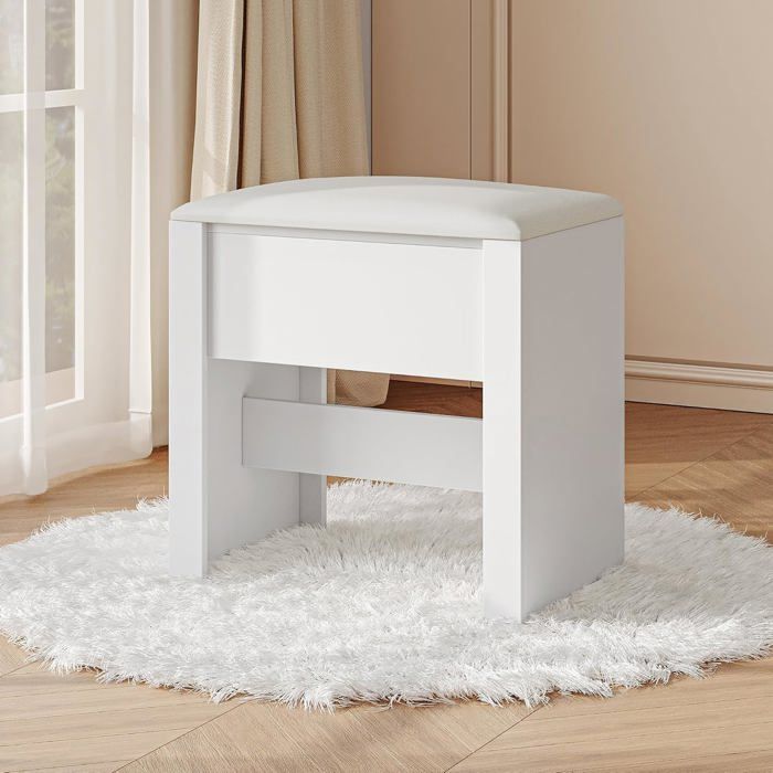 Tabouret de Coiffeuse Repos-Pieds Chaise Rembourrée de Maquillage avec Patins Antidérapants pour Chambre Dressing EntréeBlanc