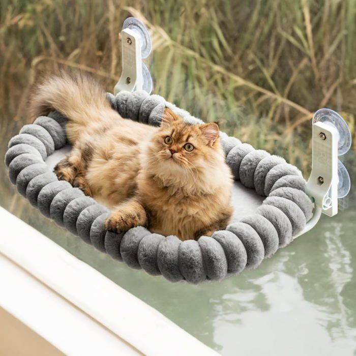 Hamac pour chat fenêtre - ULISEM - Pliable - Gris - Réversible - Lavable en machine - Supporte 18 kg - Taille M