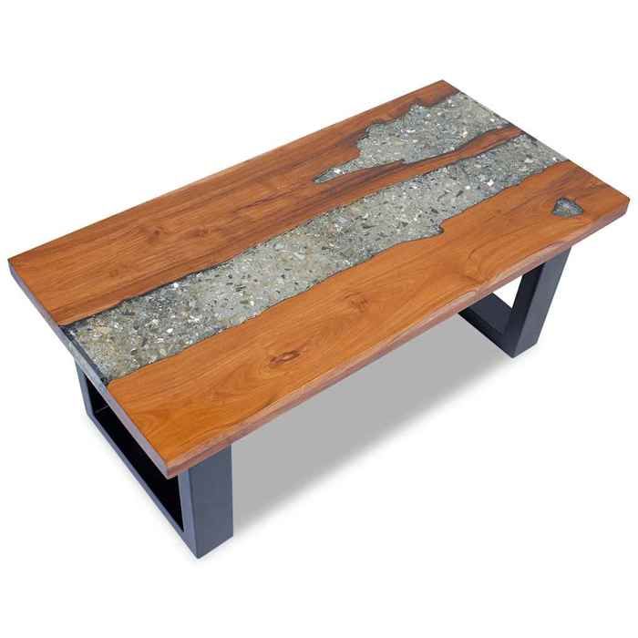 Table basse en teck et résine - vidaXL - 100x50x40 cm - Multicolore - Teck massif - Résine transparente - Verre concassé