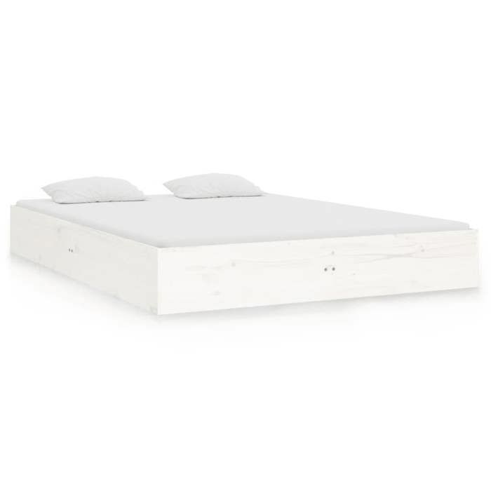 Cadre de lit en bois massif - JILL - Blanc - Bois de pin massif - 193x137 5x23 cm - Lattes en contreplaqué