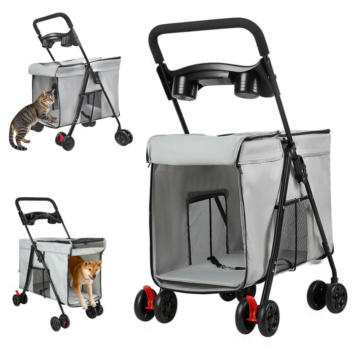 Comparer les prix de Poussette pour chien pliable - roues pivotantes 5 aérations et plateau amovible - parfaite pour les voyages en plein air