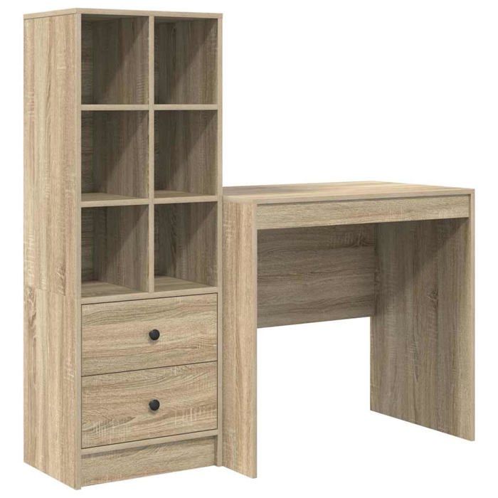 Bureau en bois dingénierie - vidaXL - Chêne Sonoma - 145.5x50x127 cm - 2 tiroirs - Étagères intégrées