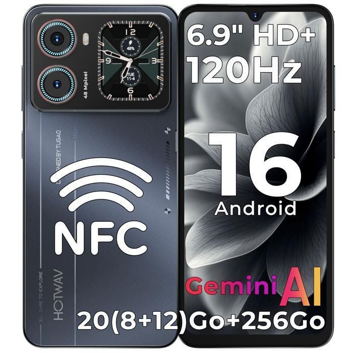 Smartphone-HOTWAV X100 GT-Cadeaux Mère Fête-Écran 69 Pouces Dynamique Island-8+256Go-48MP Caméra-5160mAh-Android 16-NFC-Noir