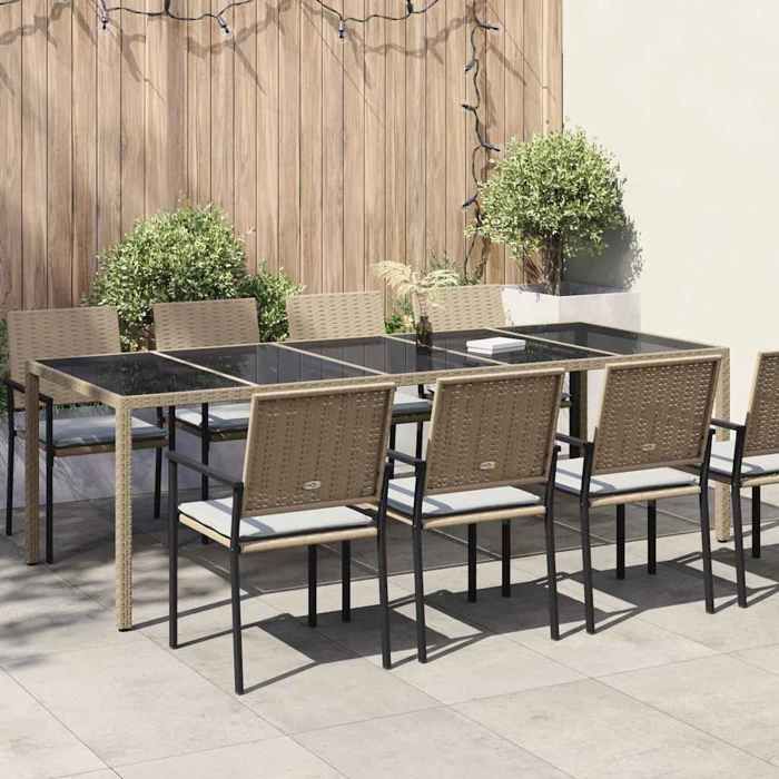 Soldes printemps Table terrasse - Beige - Table de jardin - 1 PC - Beige 250x100x75 cm polyrotin T234