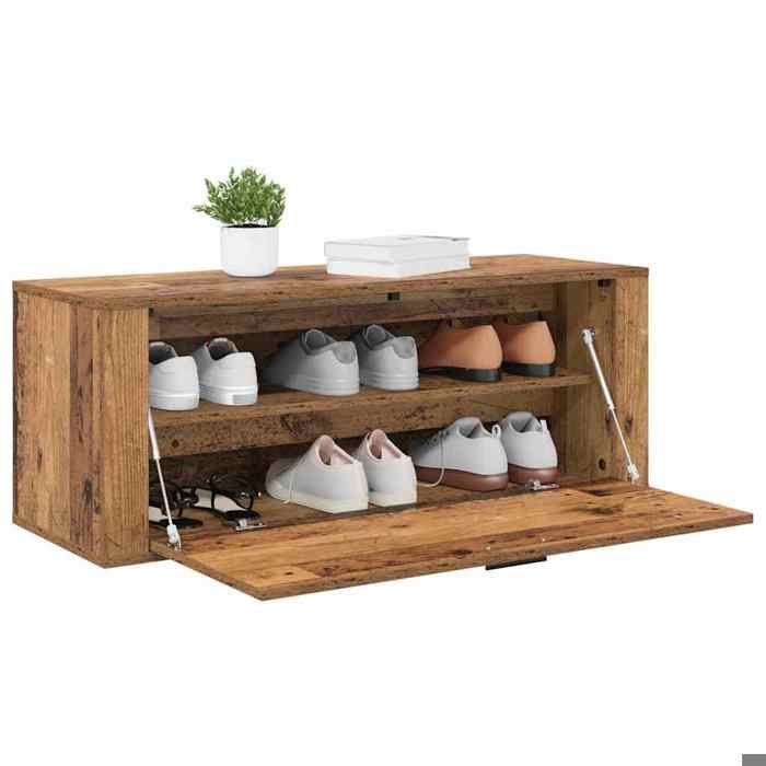 (SOLDES Dété)Cabinet à chaussures - SHIELD - Stockage chaussures - pour lentrée - avec étagère Bois ancien 100x35x38cm 9320904 (SOLDES Dété)Cabinet à chaussures - SHIELD - Stockage chaussures - pour lentrée - avec étagère Bois ancien 100x35x38cm 9320904