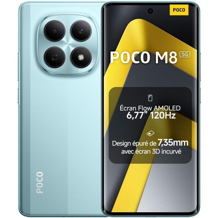 Smartphone Xiaomi POCO M8 5G 12Go Ram 512Go Vert Écran 6.77” AMOLED 120Hz Snapdragon® 6 Gen 3 - version globale