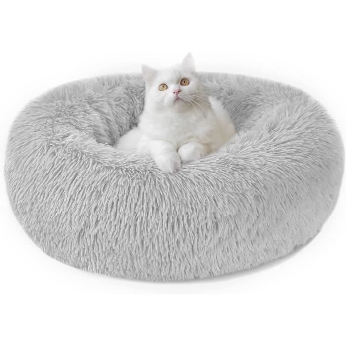 Panier Chat Moelleux Rond - Coussin Anti Stress Apaisant en PelucheDonut Lit Confortable Lavable pour Chat Chien (40cm Gris