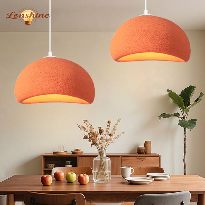 LONSHINE 2X Moderne Suspension Industriel Ciment Ø60cm - Lustre Plafonnier Design Créatif E27 Luminaire pour Salon Chambre Orange