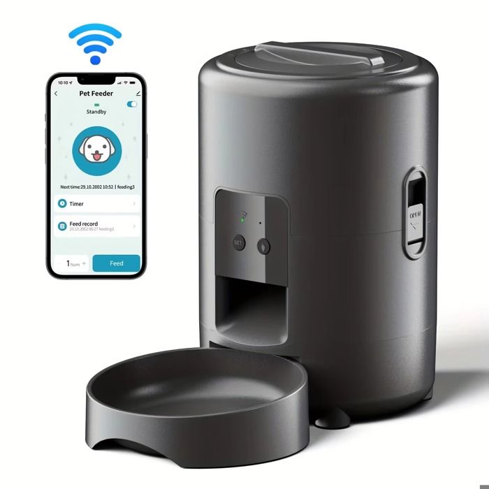 Mangeoire automatique pour animaux - Phoesky - 2L - Caméra intégrée - Programmable - Contrôle WIFI - Noir et blanc