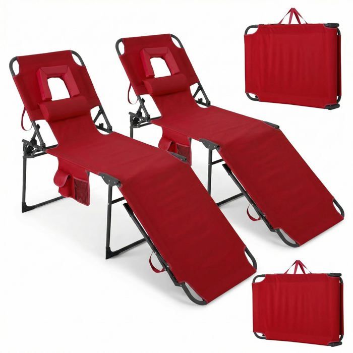 Chaise longue pliante - LUNSY - Dossier réglable 5 positions - Ouverture pour le visage - Rembourrage doux