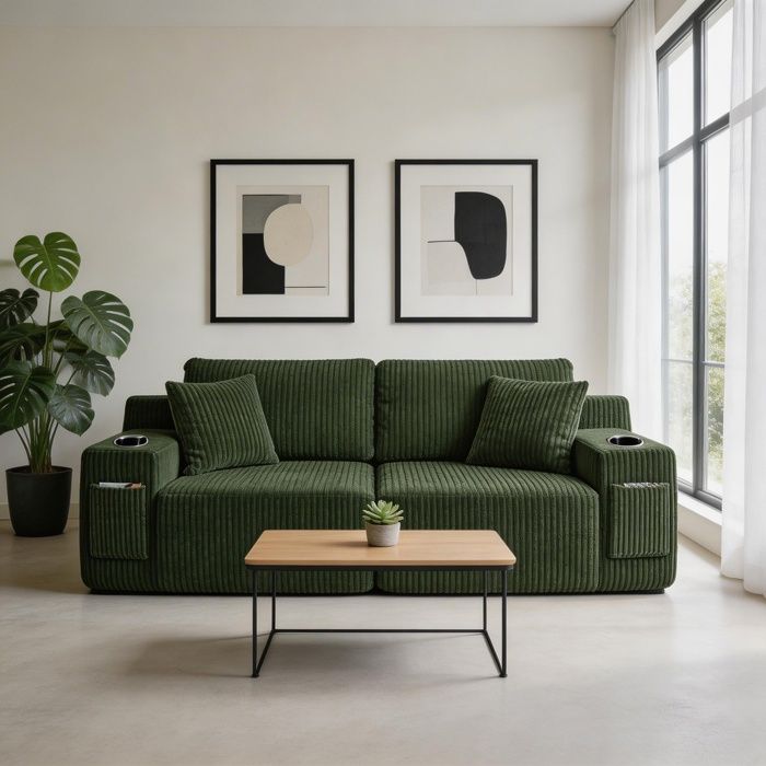 Canapé dangle 2 places - W3358P436001 - Tissu corde vert - Convertible fauteuil relax / canapé‑lit - Poche latérale & porte‑gobelet