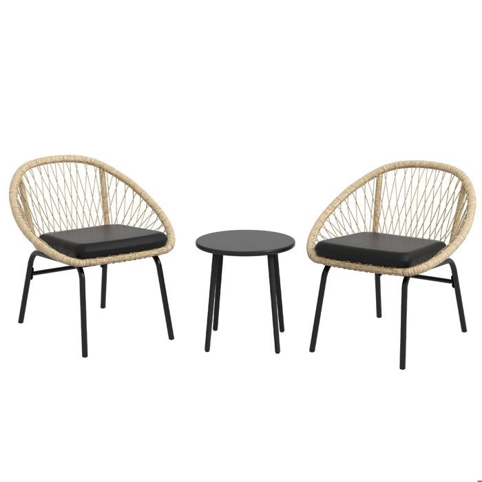 Salon de jardin - SOGEU - 2 places - Résine tressée - Jaune - Ensemble 1 table et 2 sièges - 70x63x73 cm