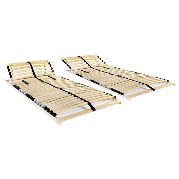 Brun Lot de 2 Sommiers à lattes - Design classique - réglable - avec 28 lattes 90x200 cm 80007729632200